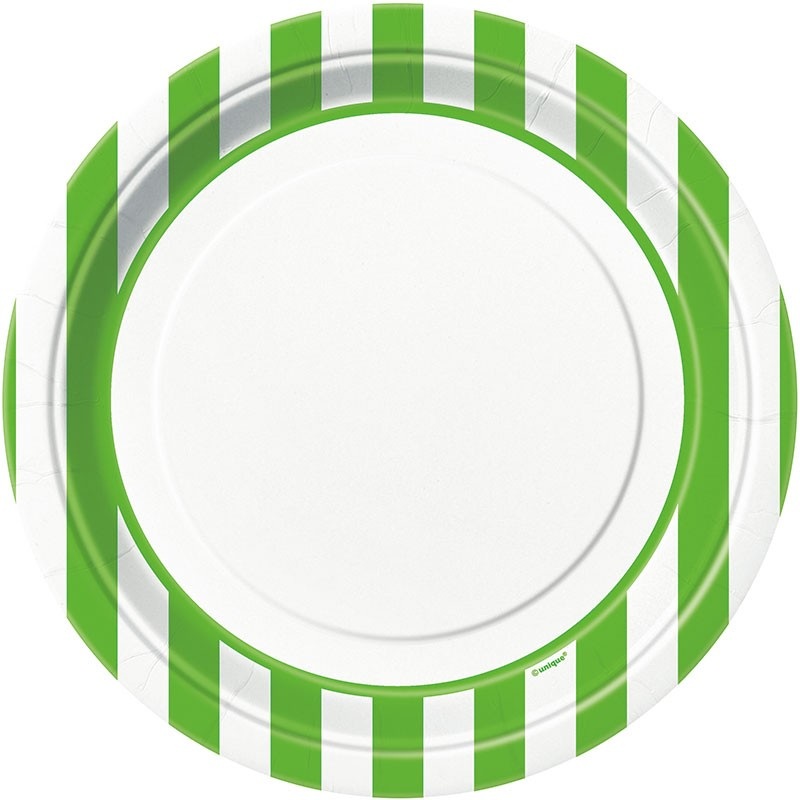 8 party plates Victoria kiwi green striped 23cm