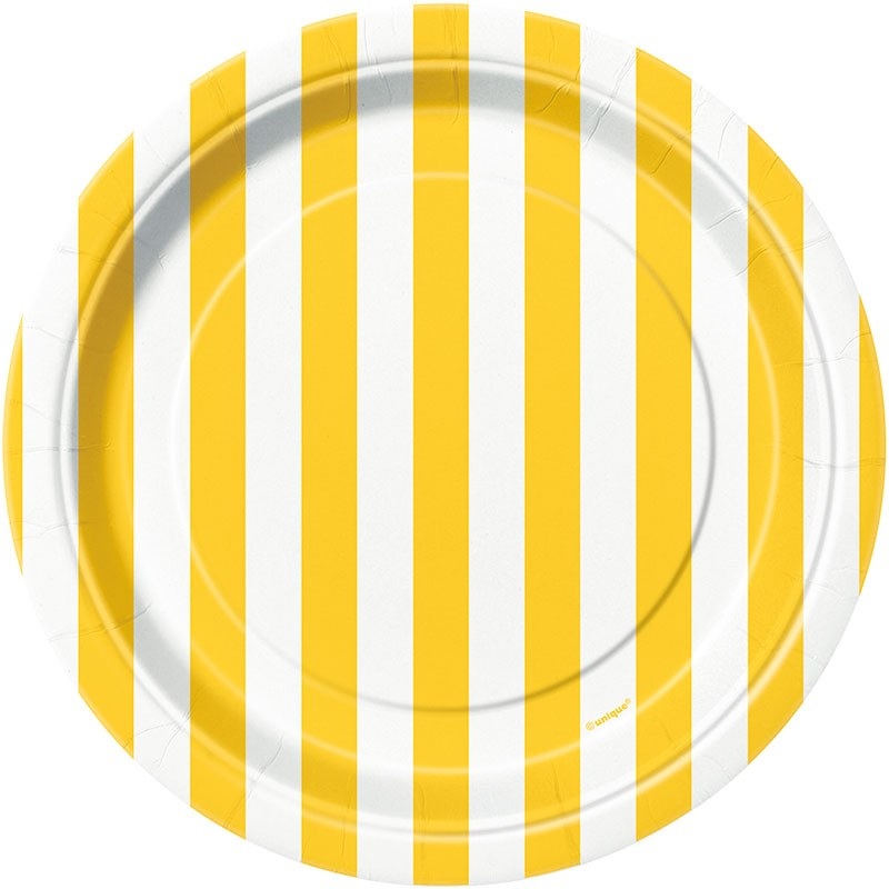 8 party plates Victoria yellow striped 18cm