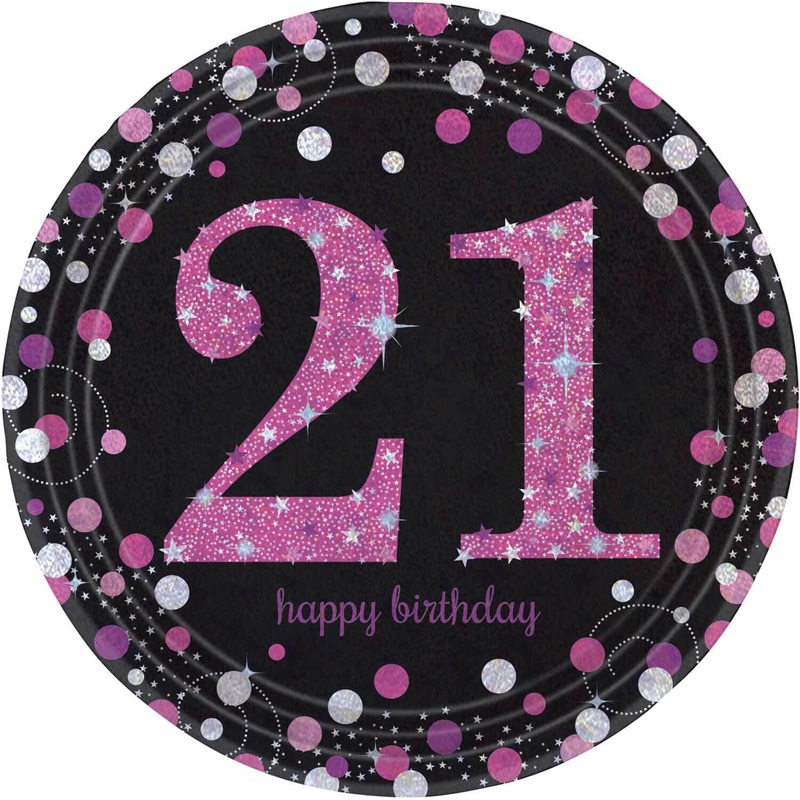 8 Pink 21st Birthday paper plates 23cm