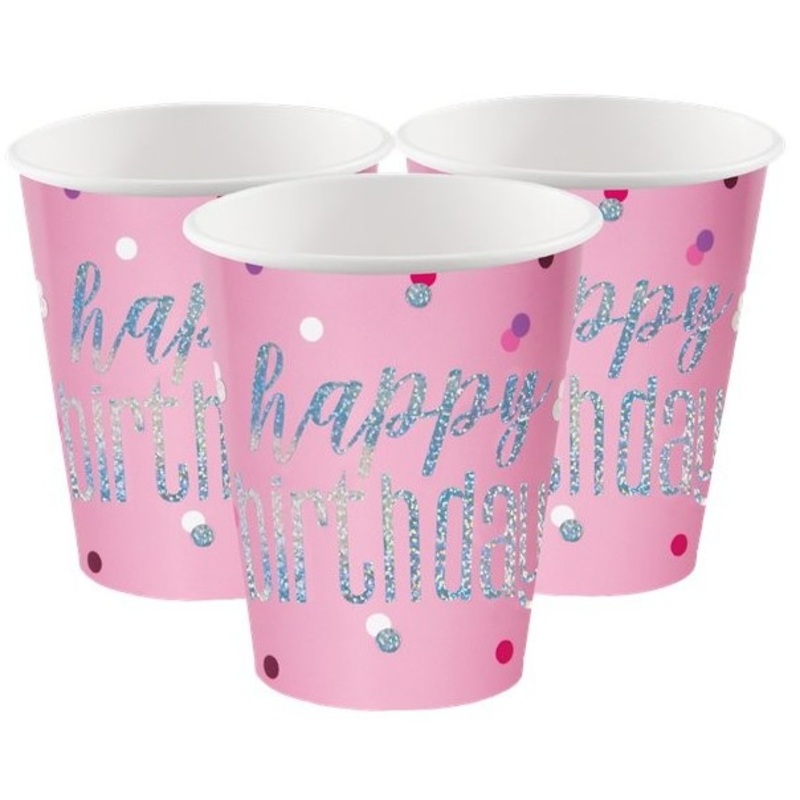 8 Pink Dots Birthday paper cups 266ml