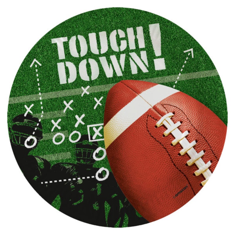8 round Touchdown Football paper plates 23cm