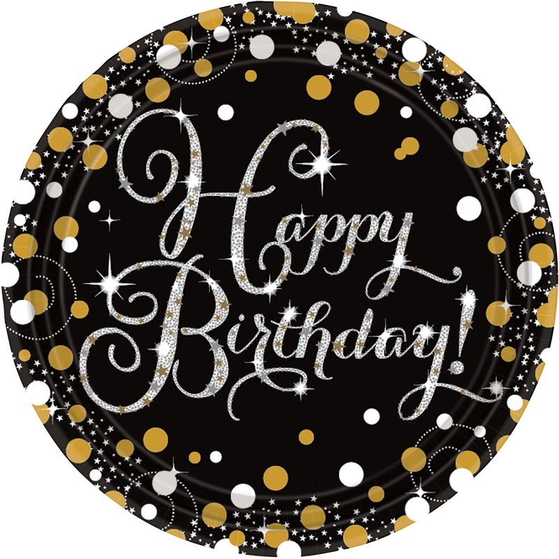 8 Sparkling Happy Birthday paper plates 23cm