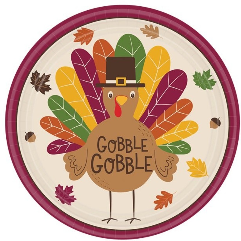 8 turkey Thanksgiving paper plates 25cm