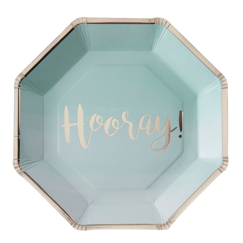8 turquoise Birthday Blush paper plates 25cm