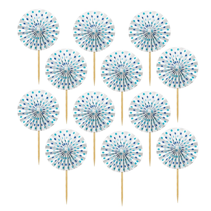12 candy buffet paper rosettes skewers blue