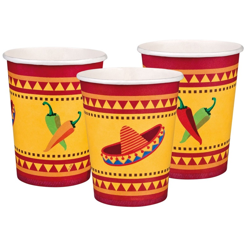 6 Mexican Fiesta Party paper cups 25 cl
