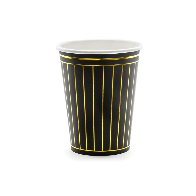 6 New Year Paper Cups Black & Gold 260ml