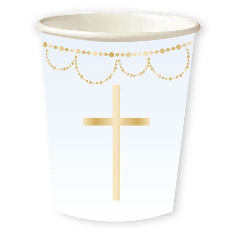 8 festive blue paper cups 227ml