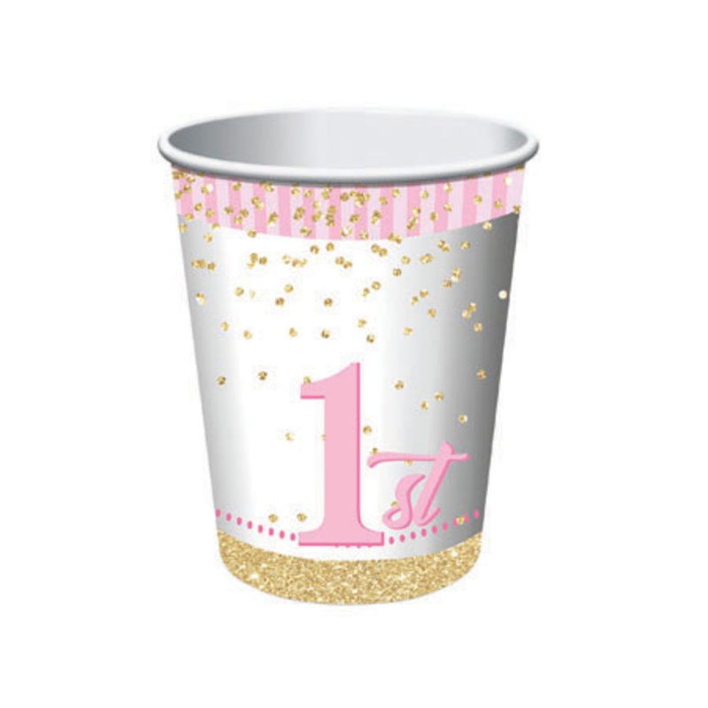 8 First Birthday Prinncess cups 266ml