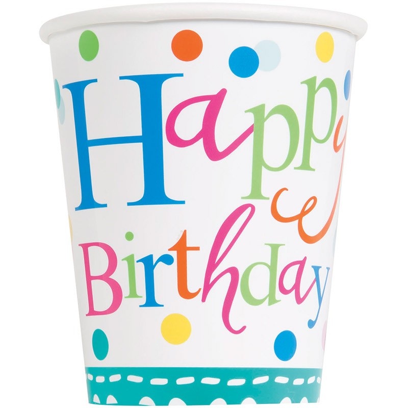 8 Happy Birthday paper cups Party Night 266ml