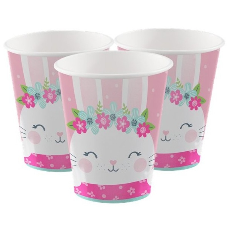 8 paper cups pink bunnies 255ml