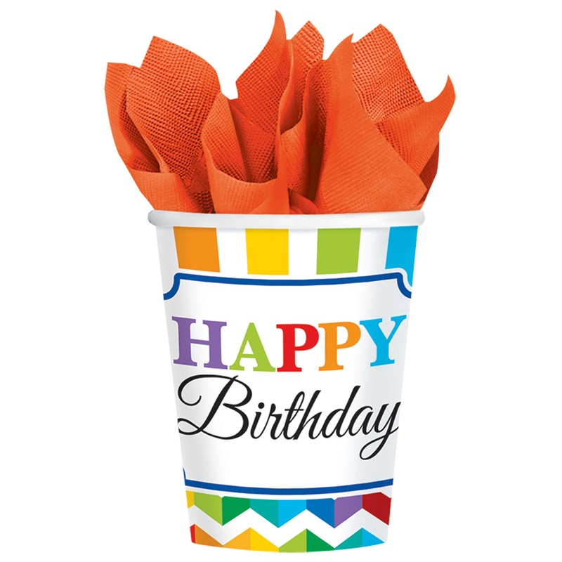 8 Rainbow Birthday paper cups 266ml