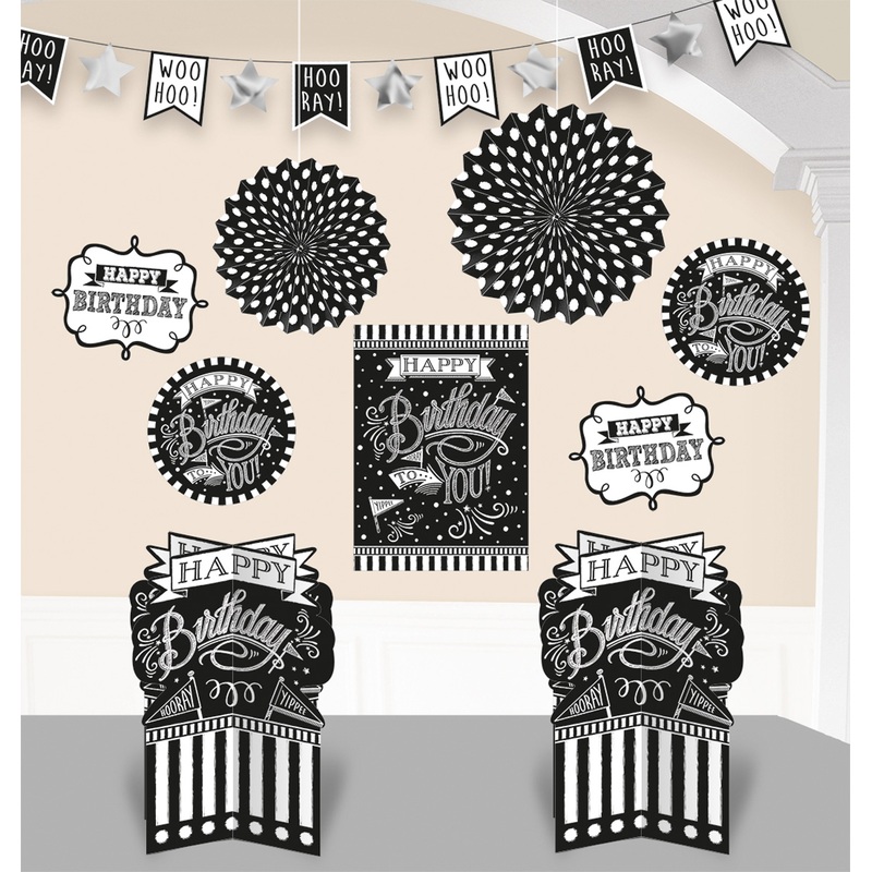 Black & White Birthday decoration set 10 pieces
