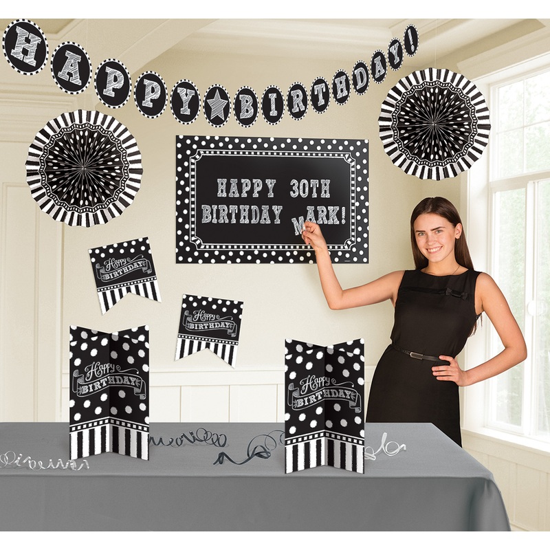 Black & White Party Decoration Set Happy Birthday