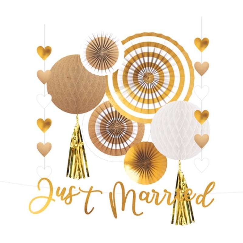 Decoration set golden heart 9 pieces