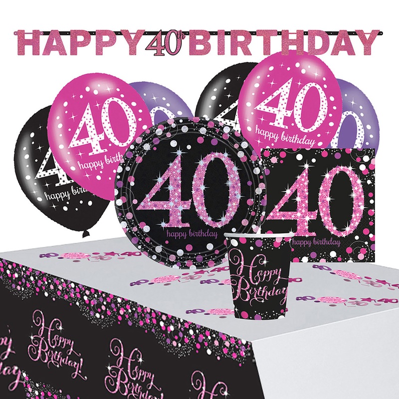 Pink 40th Birthday decoration set 41 pieces