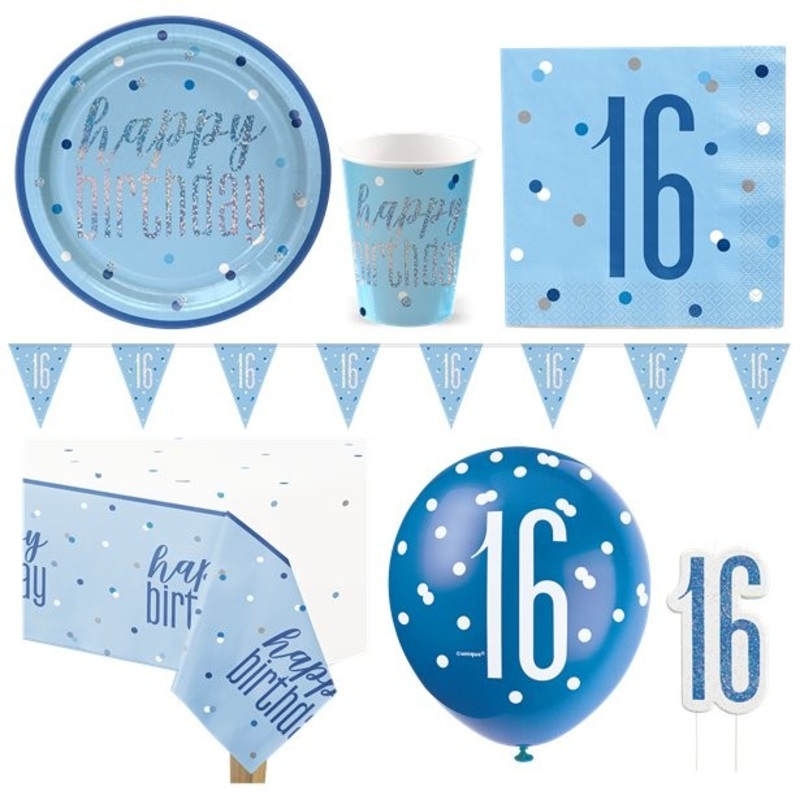 Premium Blue 16th Birthday Party Set