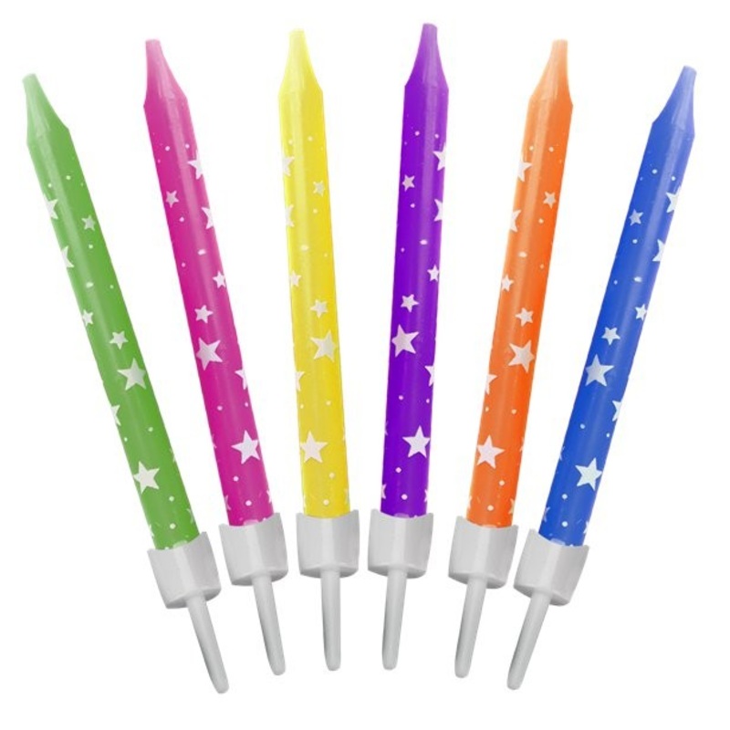 12 colorful cake candles with stars