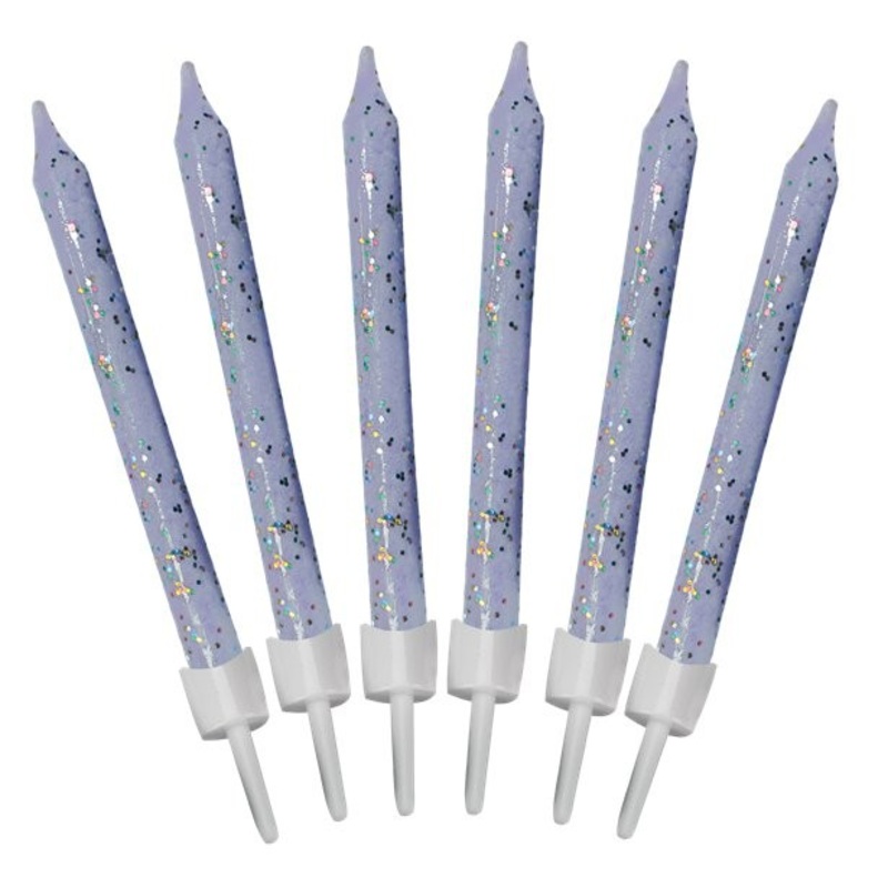 12 glittering cake candles, delicate purple