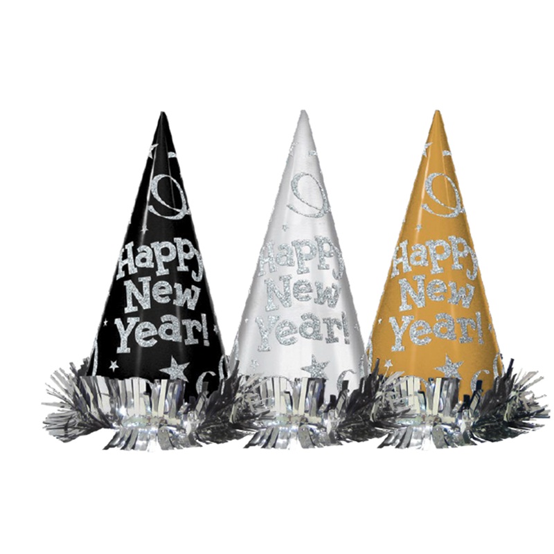 12 New Year's wish party hats 22cm