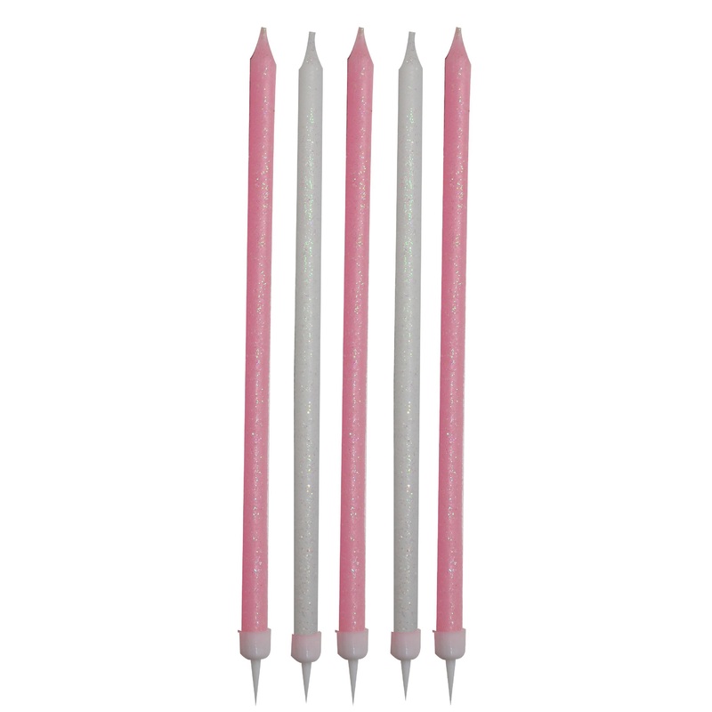 24 pink mix & match cake candles 17cm