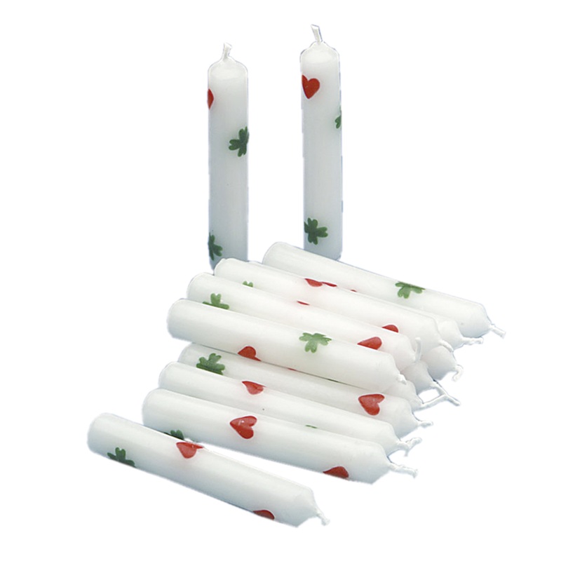 30 good luck candles with heart & shamrock motif 8cm