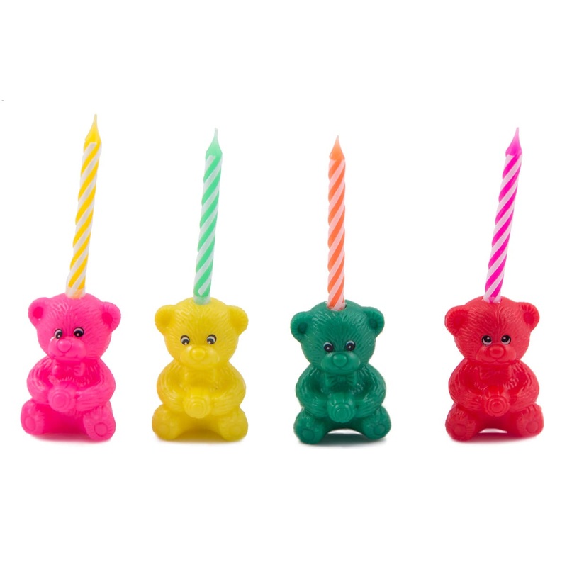 4 colorful bears with 8 candles