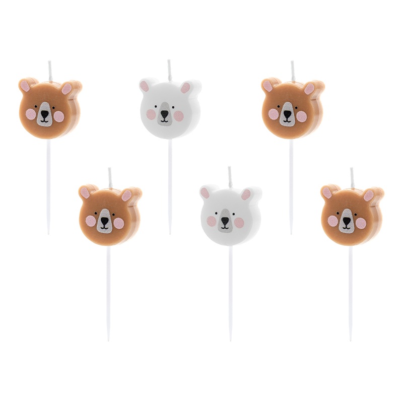6 birthday bear cake candles 6cm
