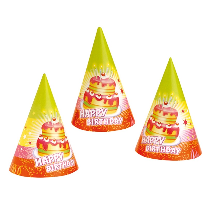 6 Birthday Cake party hats 15cm