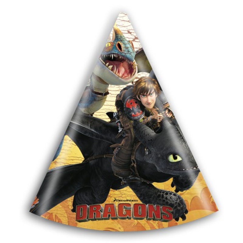 6 Dragons party hats 16cm