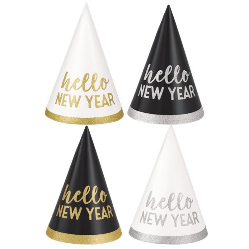 6 hello new year party hats 16cm