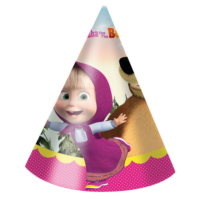 6 Mascha & The Bear Eternal Friendship Party hats 16cm