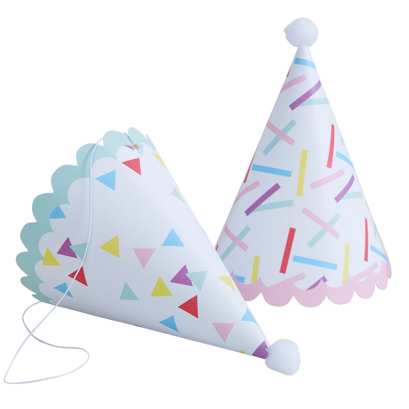6 Mix & Match confetti party hats 17cm