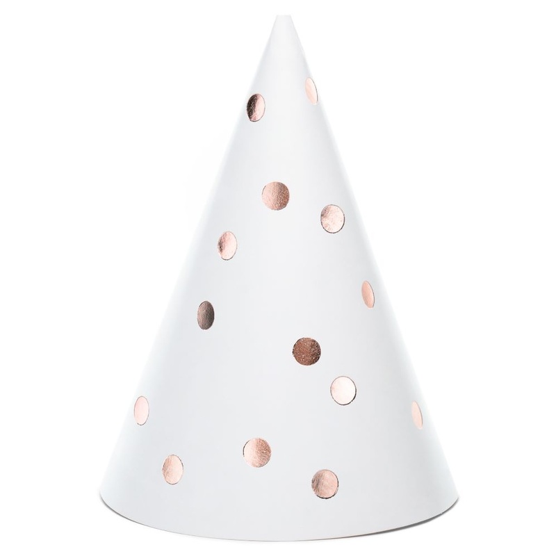6 party hats rose gold dots