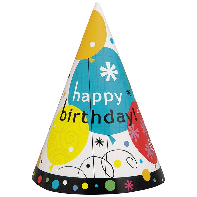 8 Breezy Birthday party hats 15cm
