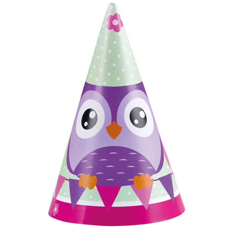 Cute owl party hats set of 8