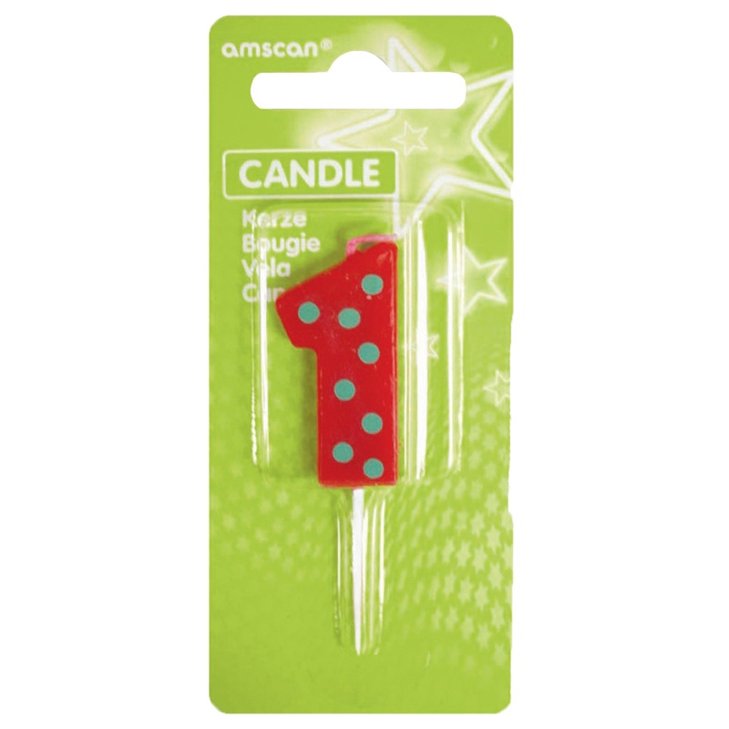 Fiesta number candle for cakes red-green dotted