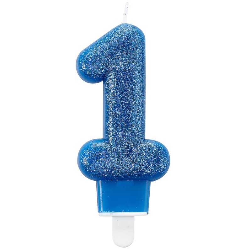 Glittering cake candle 1 in blue