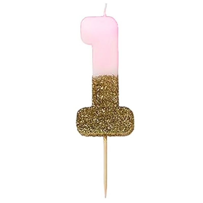 Gold glitter 1 cake candle 8cm