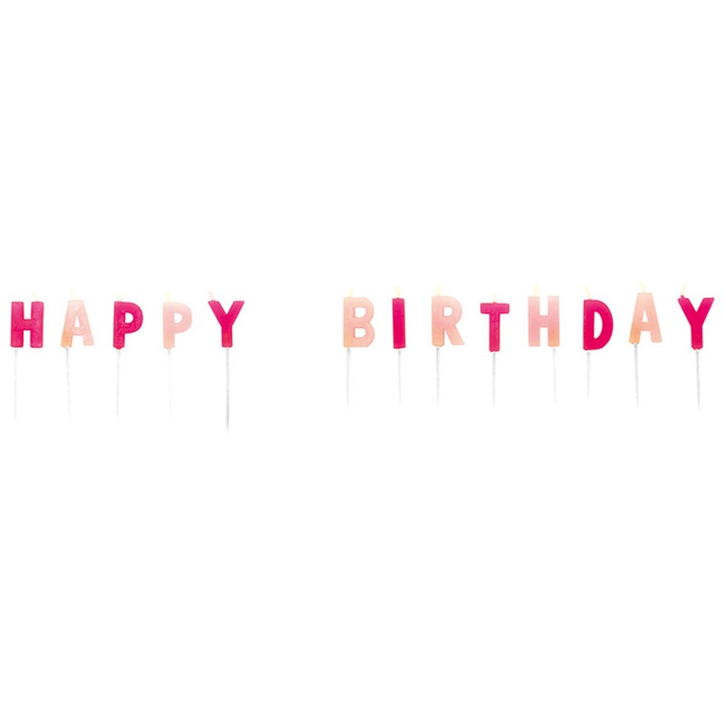 Happy birthday candles set pink for cakes