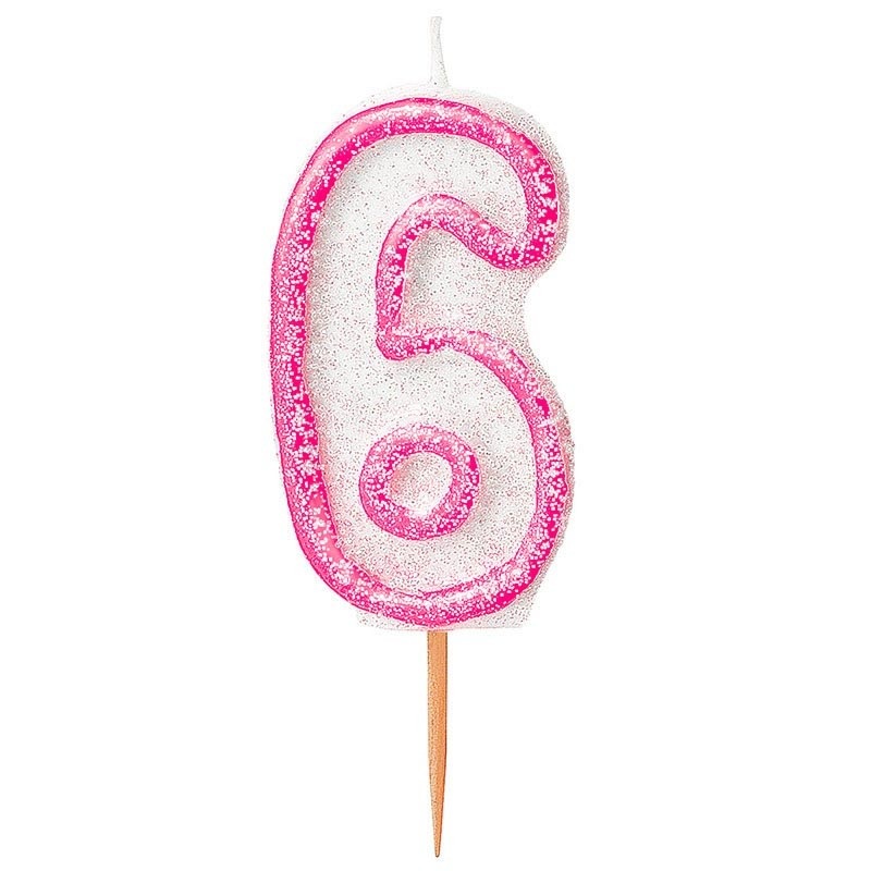 Happy Pink Sparkling 6th Birthday Candle