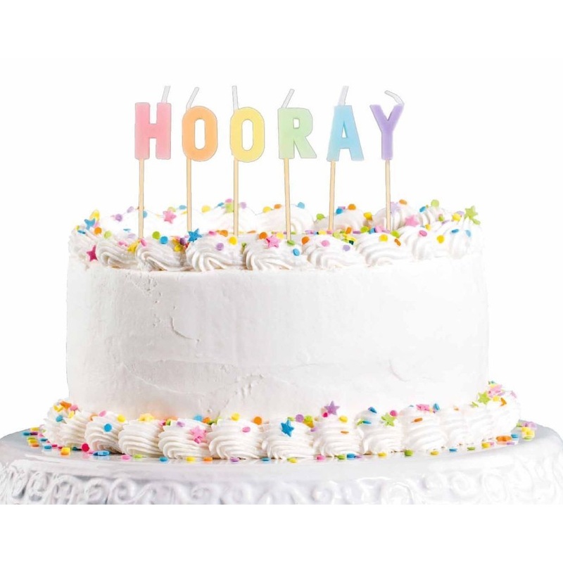 Hooray lettering cake candles