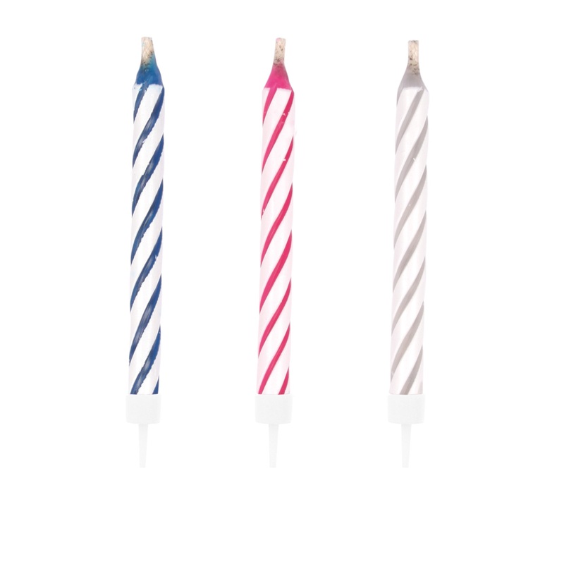 Magic colorful cake candles with holder flaring up again 10 pieces
