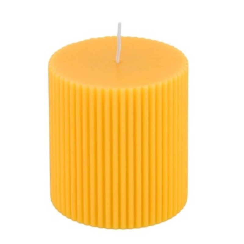 Pillar Candle Fluted Yellow 7 x 7.5cm