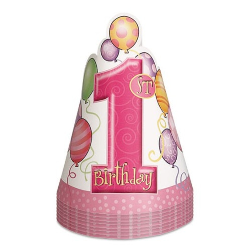 Pink Balloon Birthday party hat 8 pieces