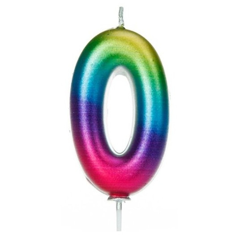 Rainbow number 0 cake candle 7cm