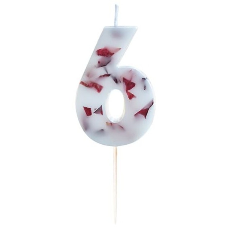 Rose petals number 6 cake candle
