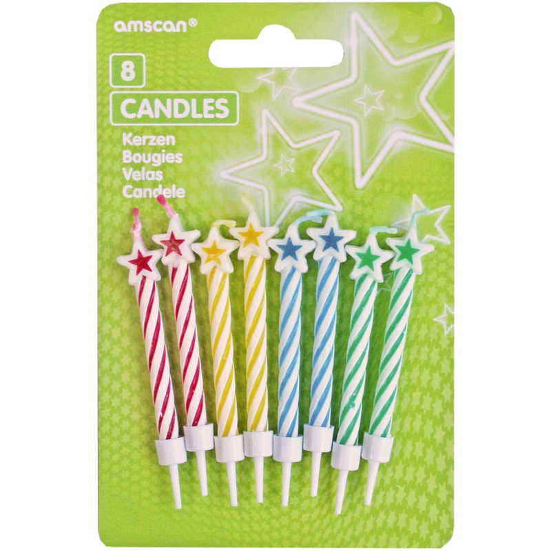 Starshine Cake Candle Colored Including holder 8 pieces