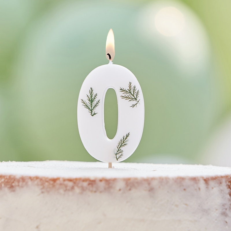 White Botanical cake candle number 0