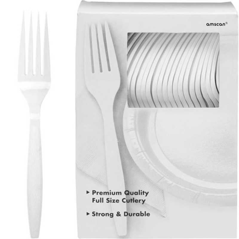 100 white plastic forks Glory 20cm